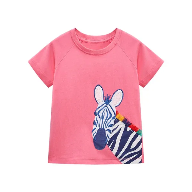 Cotton T-shirt Short Sleeves Summer Clothes with Little Bees Lovely for Baby Girls Kids 2 to 7 year