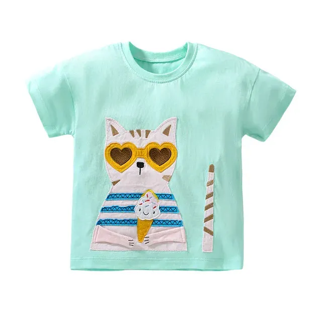 Cotton T-shirt Short Sleeves Summer Clothes with Little Bees Lovely for Baby Girls Kids 2 to 7 year
