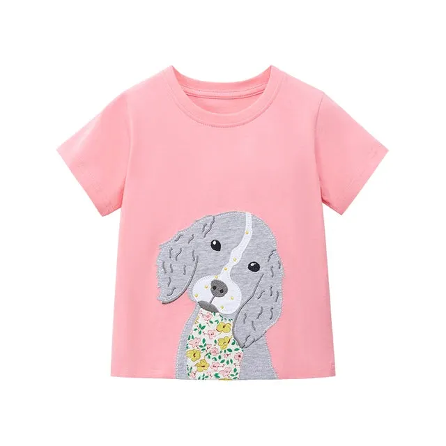Cotton T-shirt Short Sleeves Summer Clothes with Little Bees Lovely for Baby Girls Kids 2 to 7 year