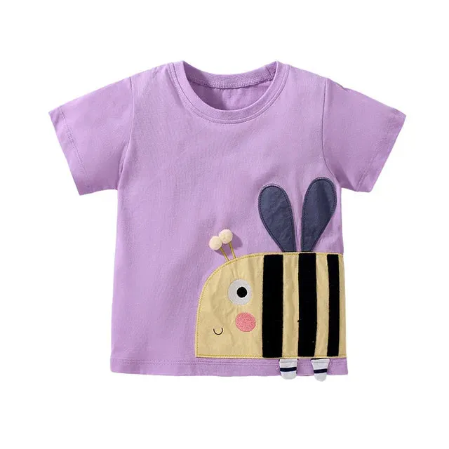Cotton T-shirt Short Sleeves Summer Clothes with Little Bees Lovely for Baby Girls Kids 2 to 7 year
