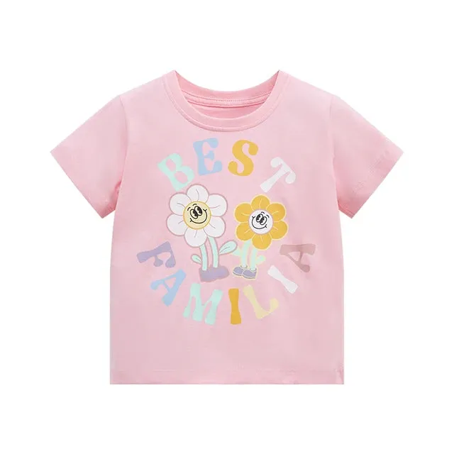 Cotton T-shirt Short Sleeves Summer Clothes with Little Bees Lovely for Baby Girls Kids 2 to 7 year