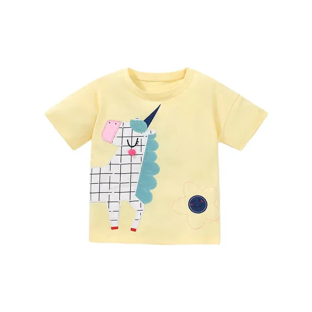 Cotton T-shirt Short Sleeves Summer Clothes with Little Bees Lovely for Baby Girls Kids 2 to 7 year