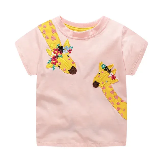Cotton T-shirt Short Sleeves Summer Clothes with Little Bees Lovely for Baby Girls Kids 2 to 7 year
