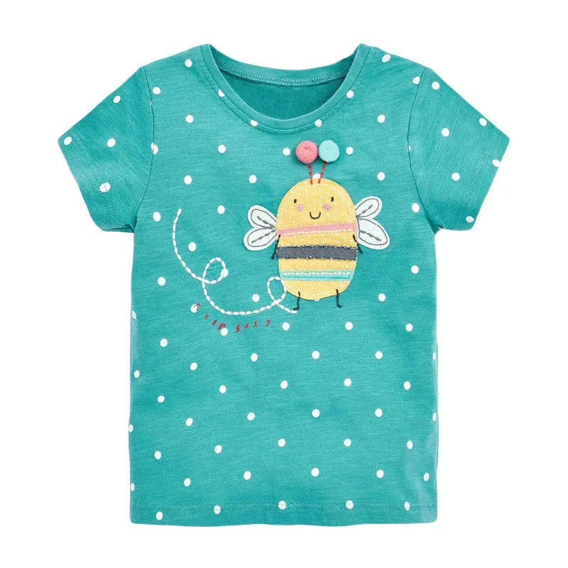 Cotton T-shirt Short Sleeves Summer Clothes with Little Bees Lovely for Baby Girls Kids 2 to 7 year