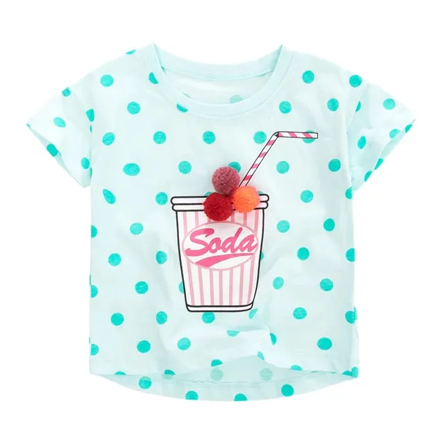 Cotton T-shirt Short Sleeves Summer Clothes with Little Bees Lovely for Baby Girls Kids 2 to 7 year