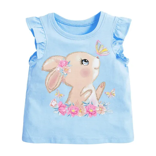 Cotton T-shirt Short Sleeves Summer Clothes with Little Bees Lovely for Baby Girls Kids 2 to 7 year