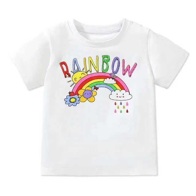 Cotton T-shirt Short Sleeves Summer Clothes with Little Bees Lovely for Baby Girls Kids 2 to 7 year
