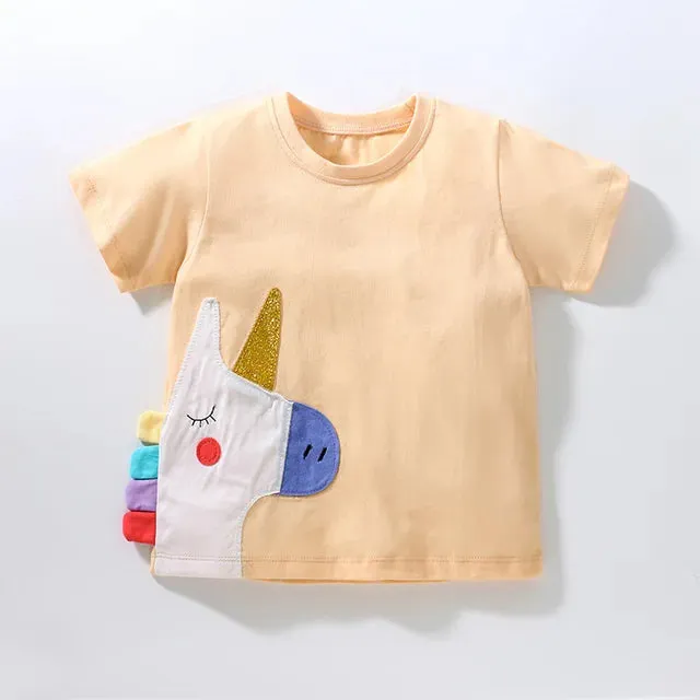 Cotton T-shirt Short Sleeves Summer Clothes with Little Bees Lovely for Baby Girls Kids 2 to 7 year