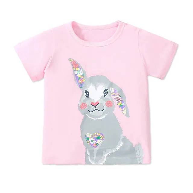 Cotton T-shirt Short Sleeves Summer Clothes with Little Bees Lovely for Baby Girls Kids 2 to 7 year