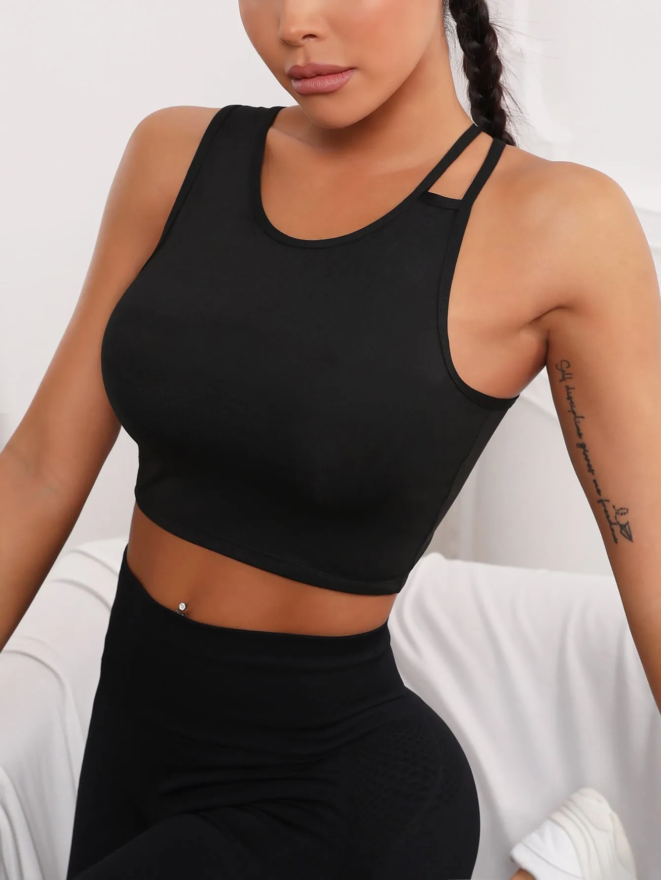 Criss Cross Back Contrast Mesh Active Cami Top SS23