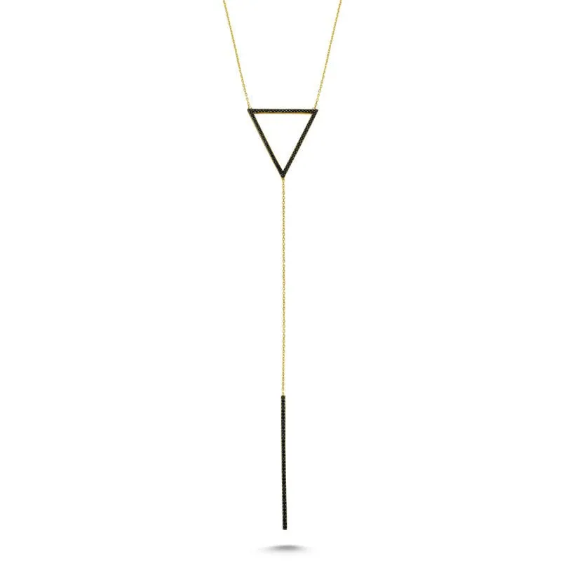 Dainty Silver Black Triangle & Line Pendant Necklace
