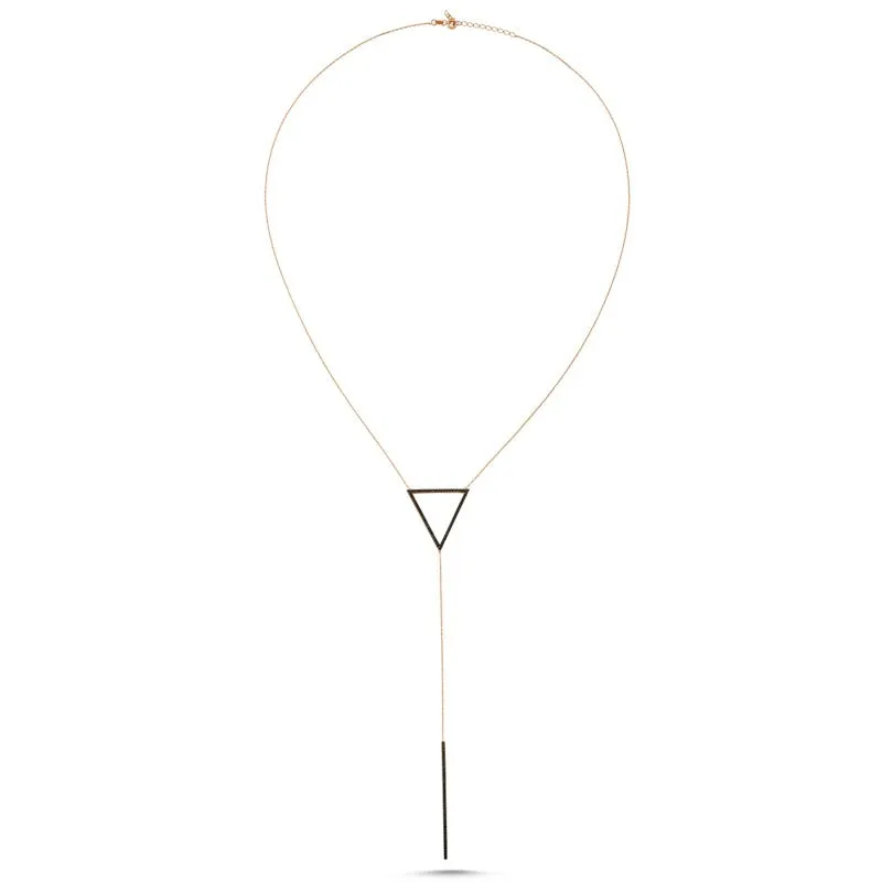 Dainty Silver Black Triangle & Line Pendant Necklace