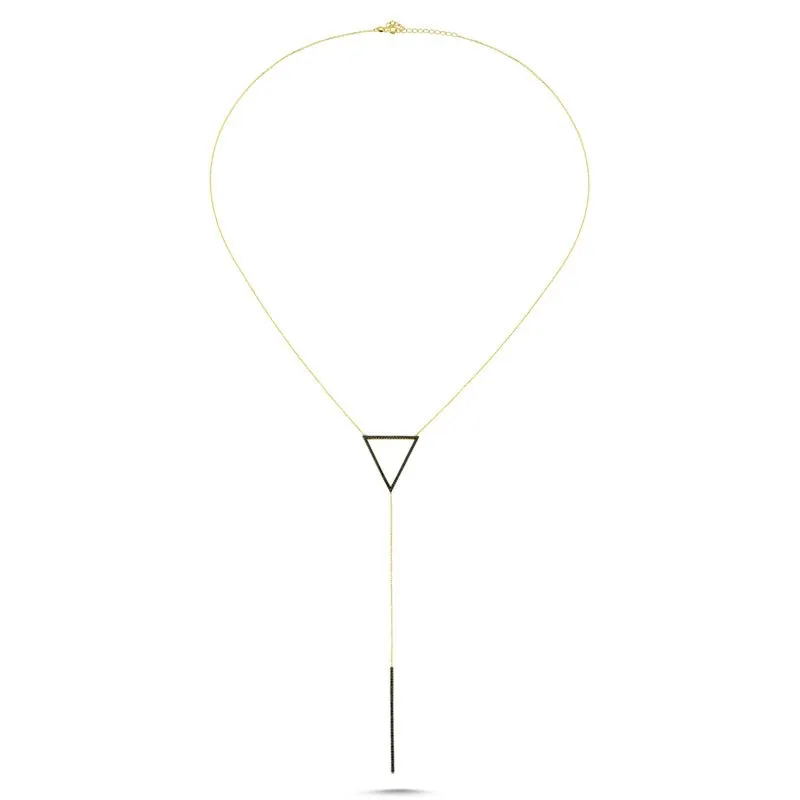 Dainty Silver Black Triangle & Line Pendant Necklace