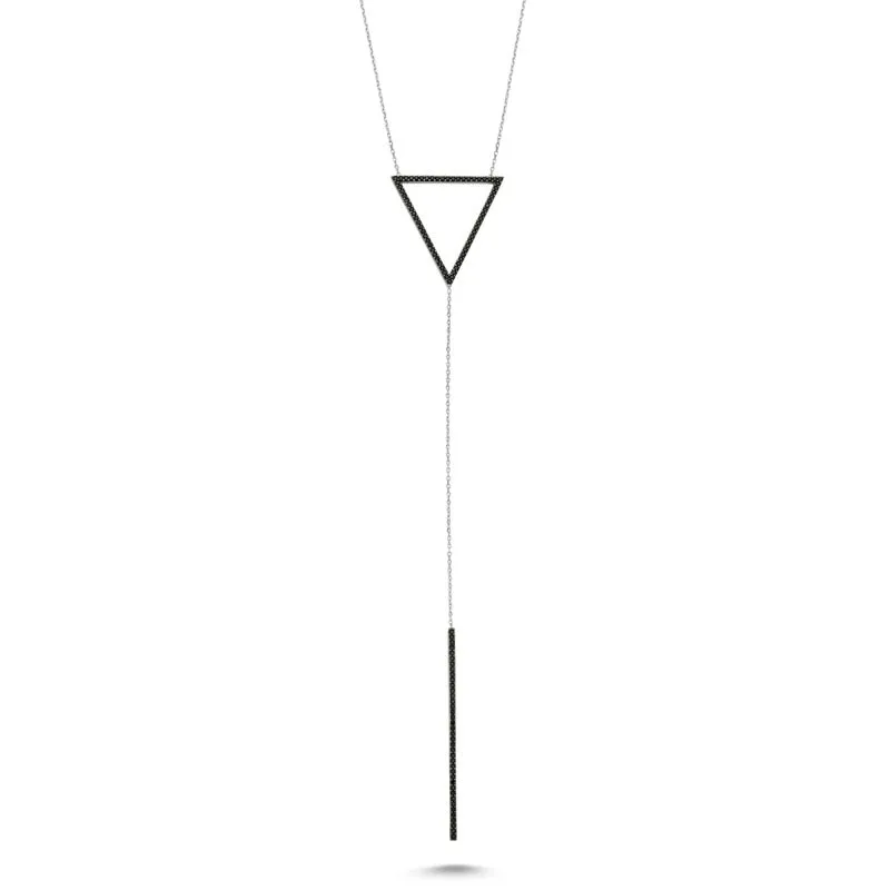Dainty Silver Black Triangle & Line Pendant Necklace