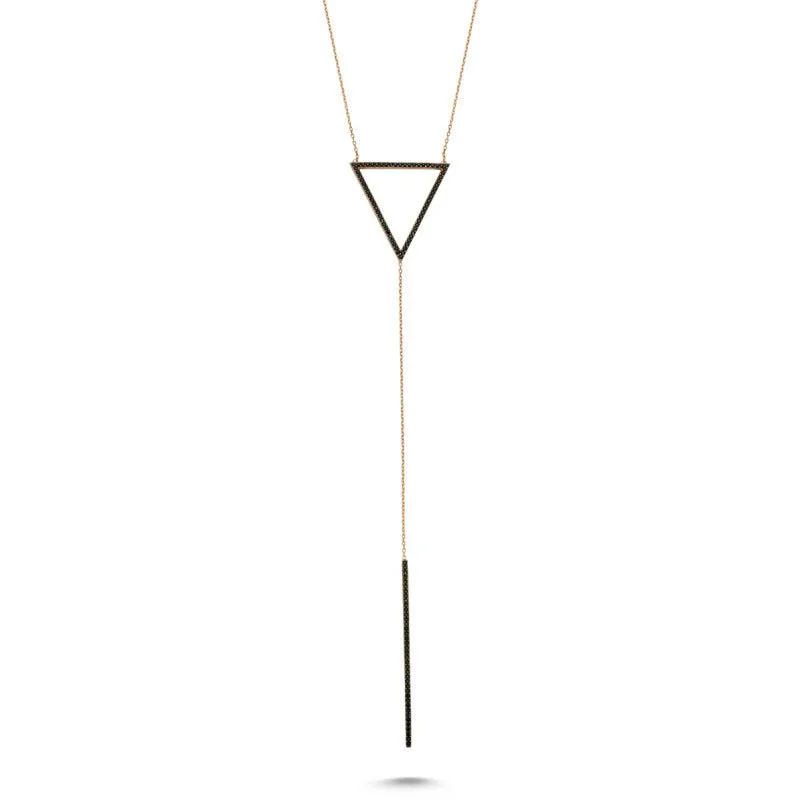 Dainty Silver Black Triangle & Line Pendant Necklace