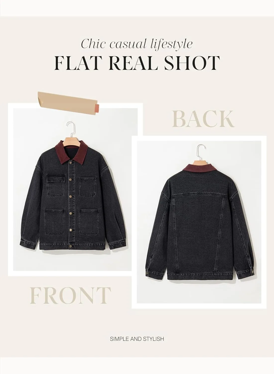 Dokotoo Women's Denim Jacket Oversized Contrast Collar Jean Jackets 2025 Spring Outfits Vintage Long Sleeve Shirts