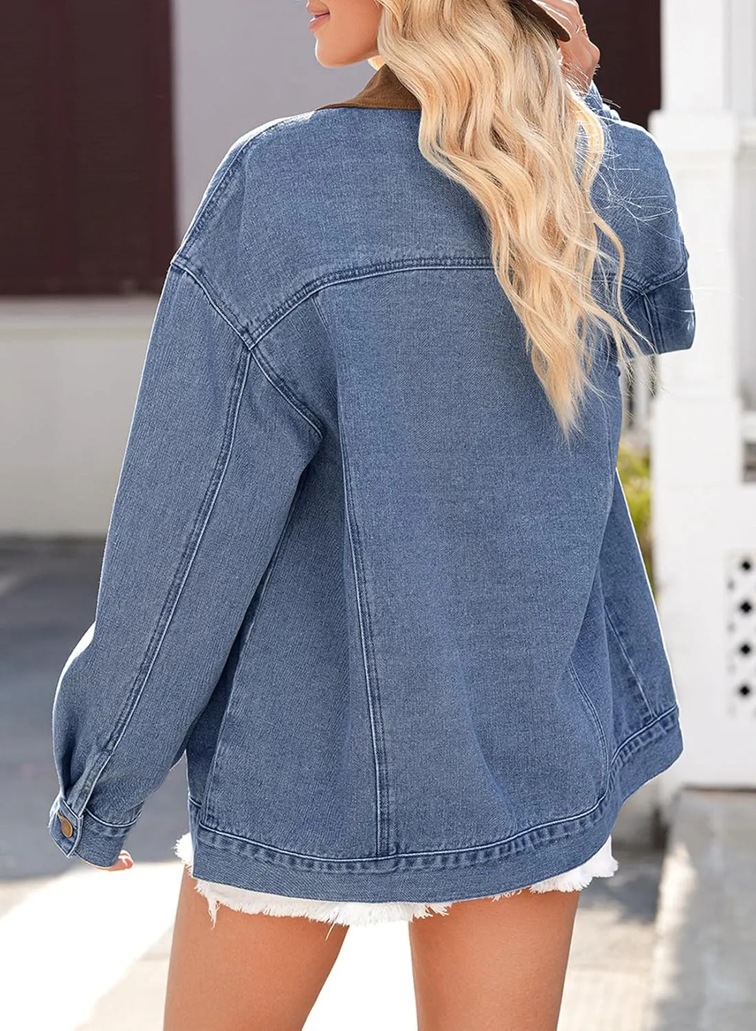 Dokotoo Women's Denim Jacket Oversized Contrast Collar Jean Jackets 2025 Spring Outfits Vintage Long Sleeve Shirts