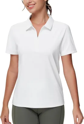 Dragon Fit Women's Short Sleeve Golf Polo Shirts UPF 50  Zip Up Collared Athletic T-Shirt Quick Dry Tennis Workout Tops