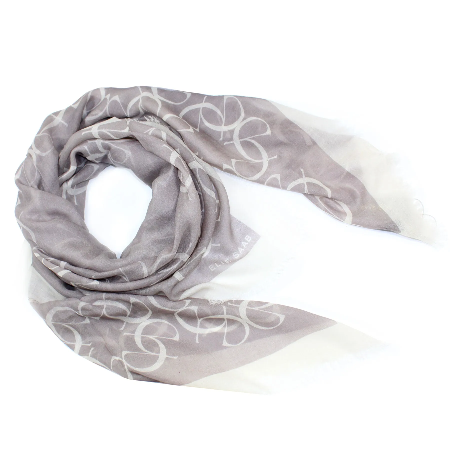 Elie Saab Scarf Mauve Gray Signature Logo Initials - Extra Large Square Wool Wrap