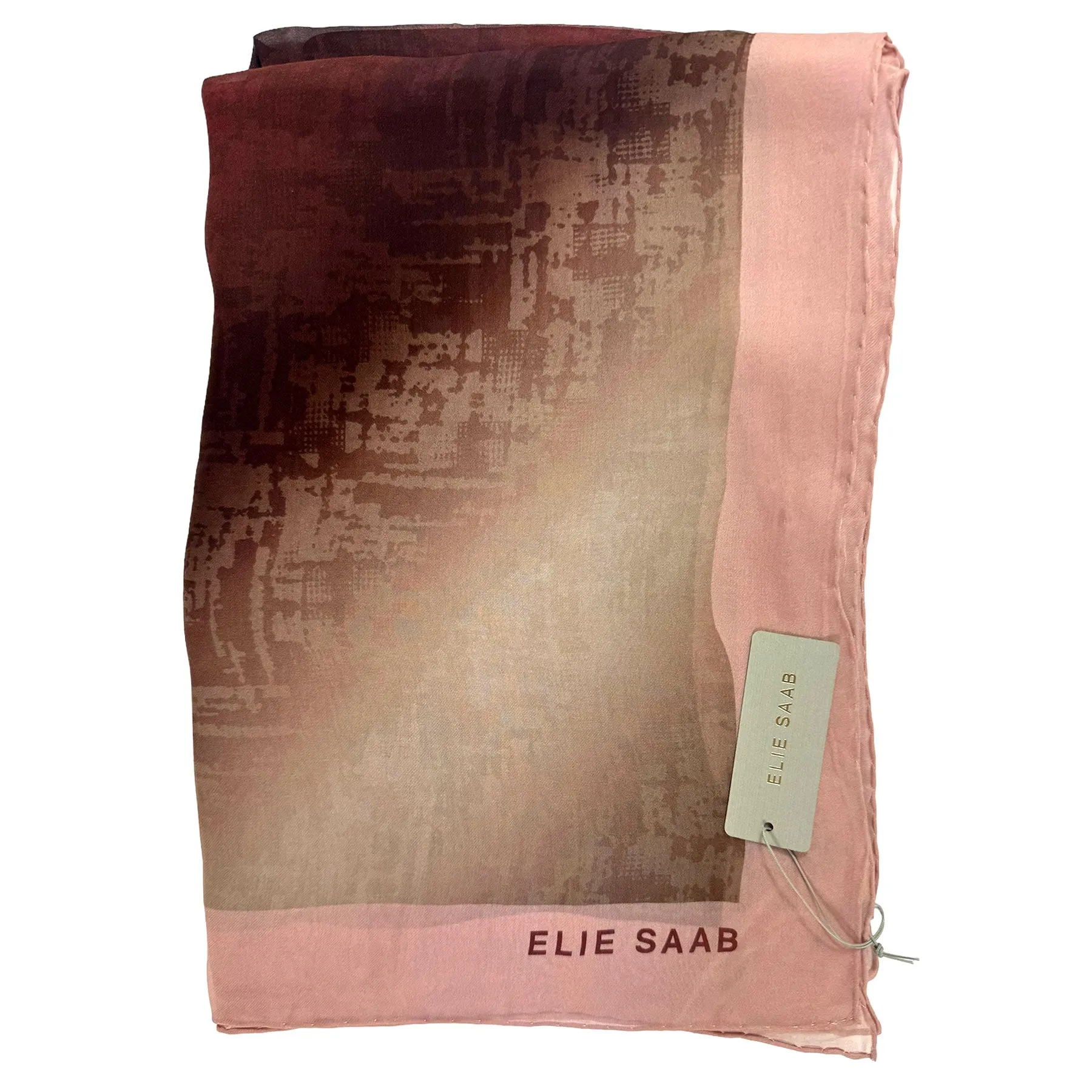 Elie Saab Scarf Taupe Pink Signature Design - Extra Large Square Chiffon Silk Shawl SALE