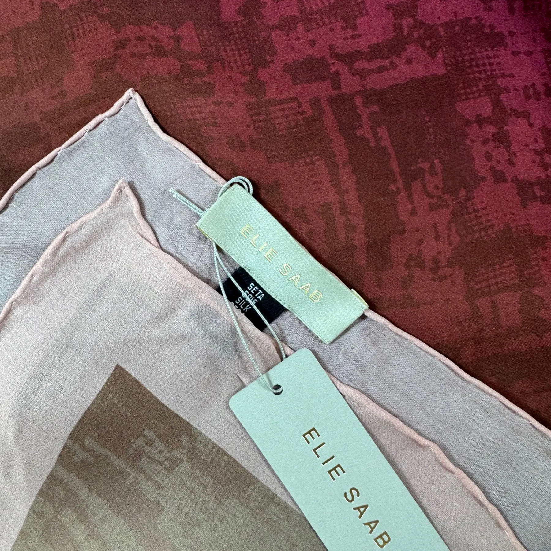 Elie Saab Scarf Taupe Pink Signature Design - Extra Large Square Chiffon Silk Shawl SALE