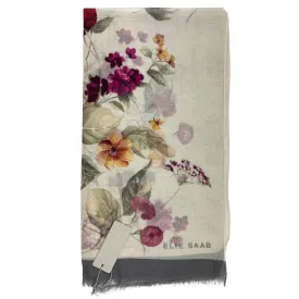 Elie Saab Scarf White Floral Design - Wool Designer Shawl
