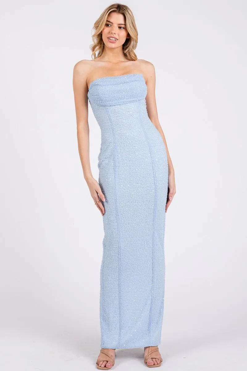Embellished Bandeau Cowl Neck Maxi Dress
