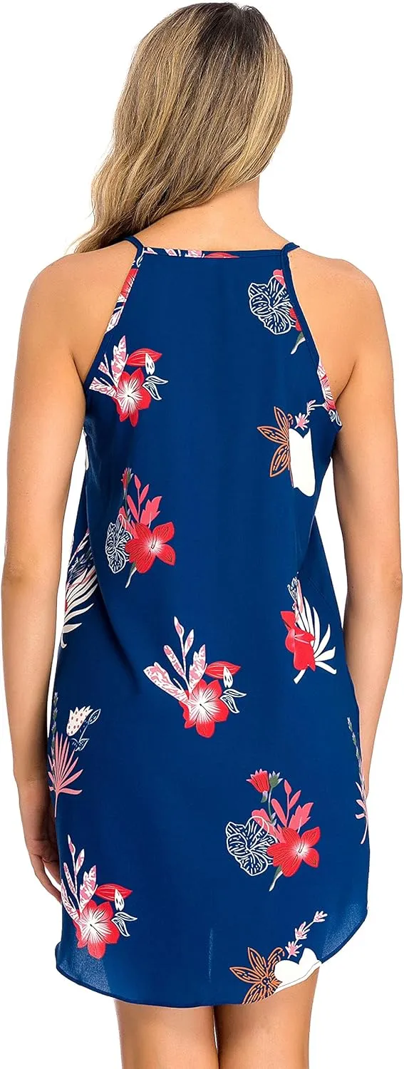 Fronage Women's Casual Sleeveless Floral Mini Dress Summer Beach Halter Neck Dresses