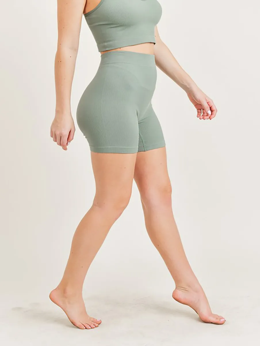 Here For Fun Ribbed Biker Shorts
