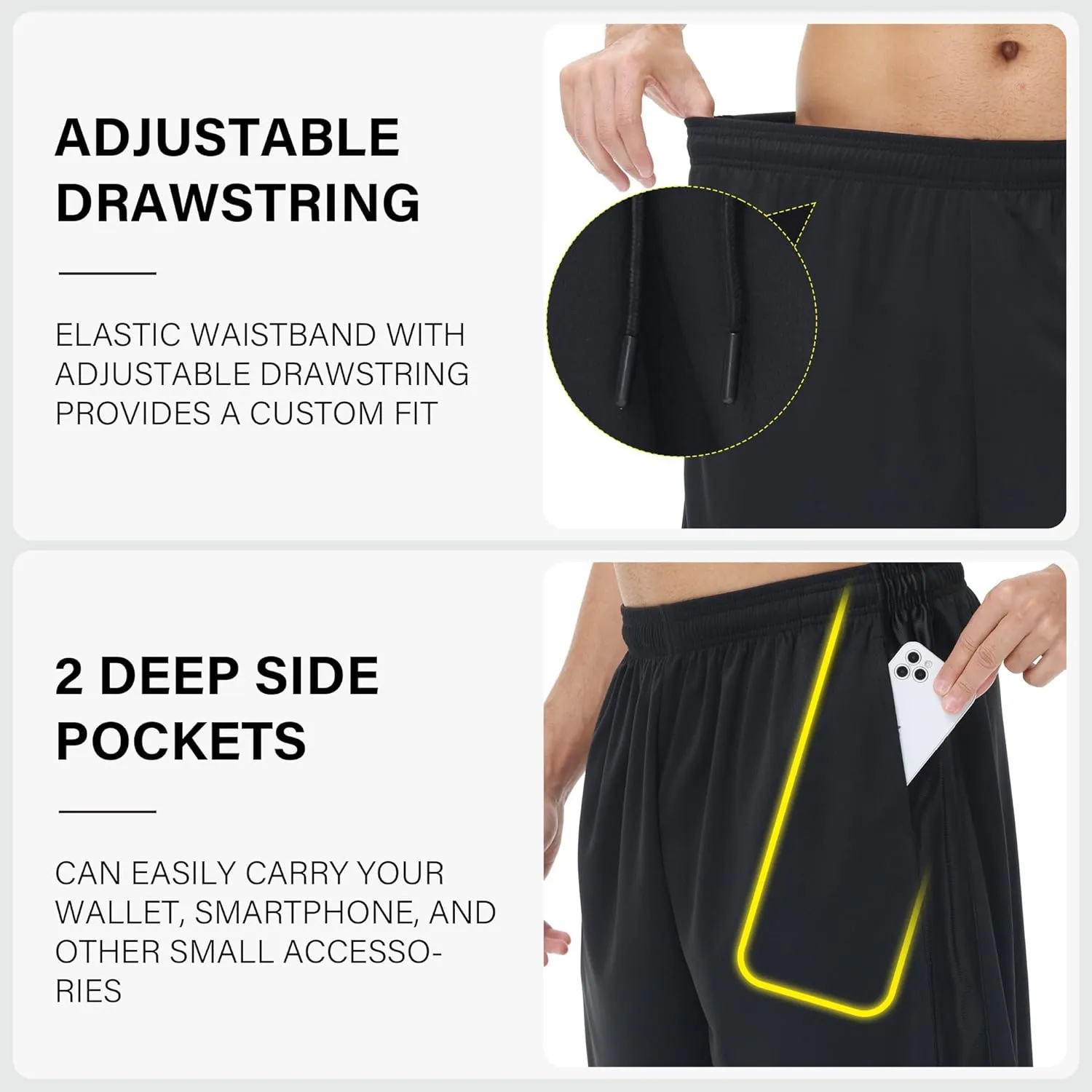 HQUEC Men's 12" Athletic Shorts Long Basketball Workout Shorts Below Knee Loose-Fit with Pockets