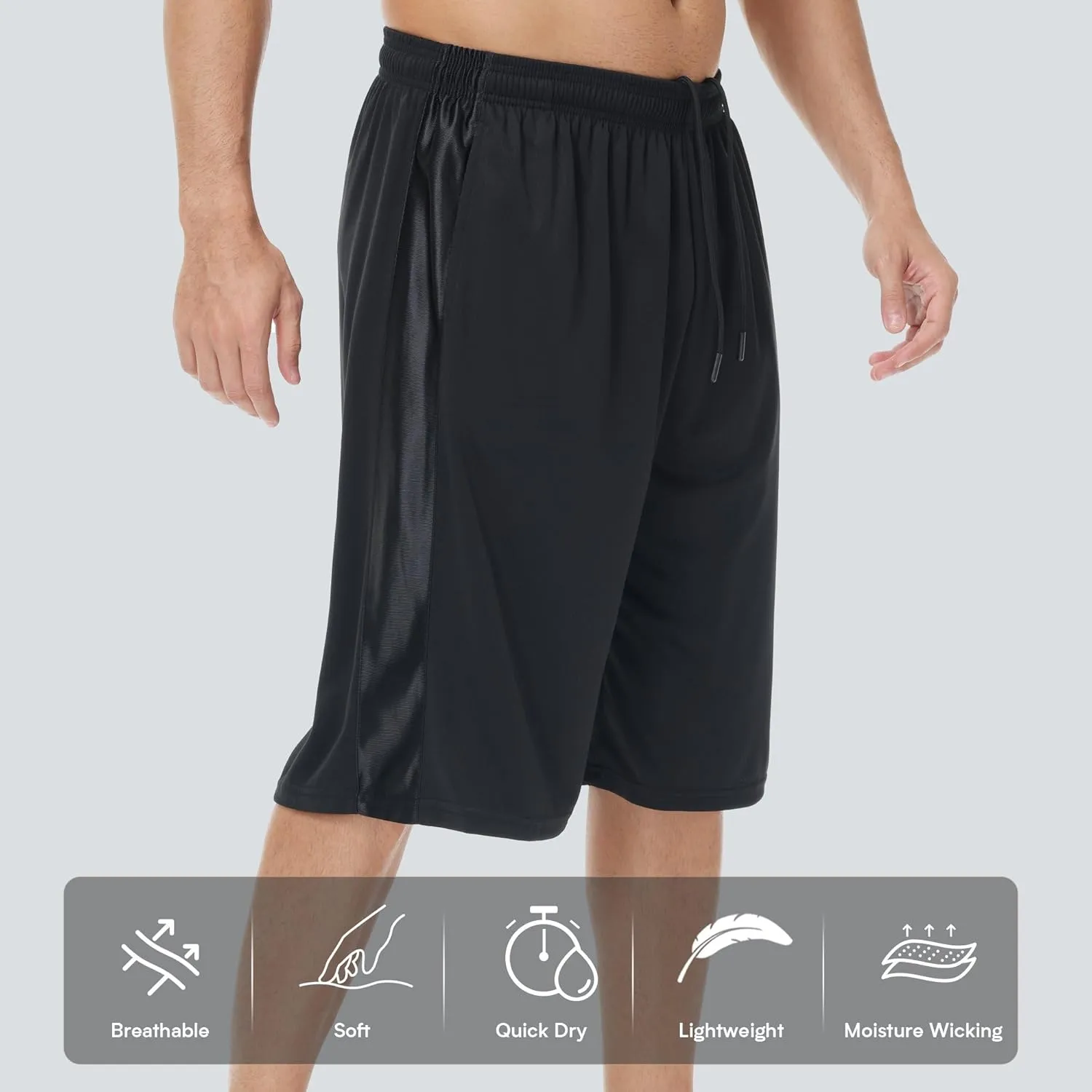 HQUEC Men's 12" Athletic Shorts Long Basketball Workout Shorts Below Knee Loose-Fit with Pockets