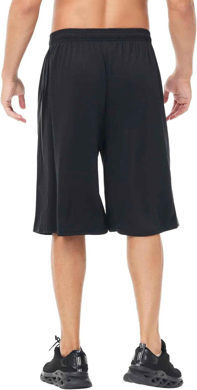 HQUEC Men's 12" Athletic Shorts Long Basketball Workout Shorts Below Knee Loose-Fit with Pockets