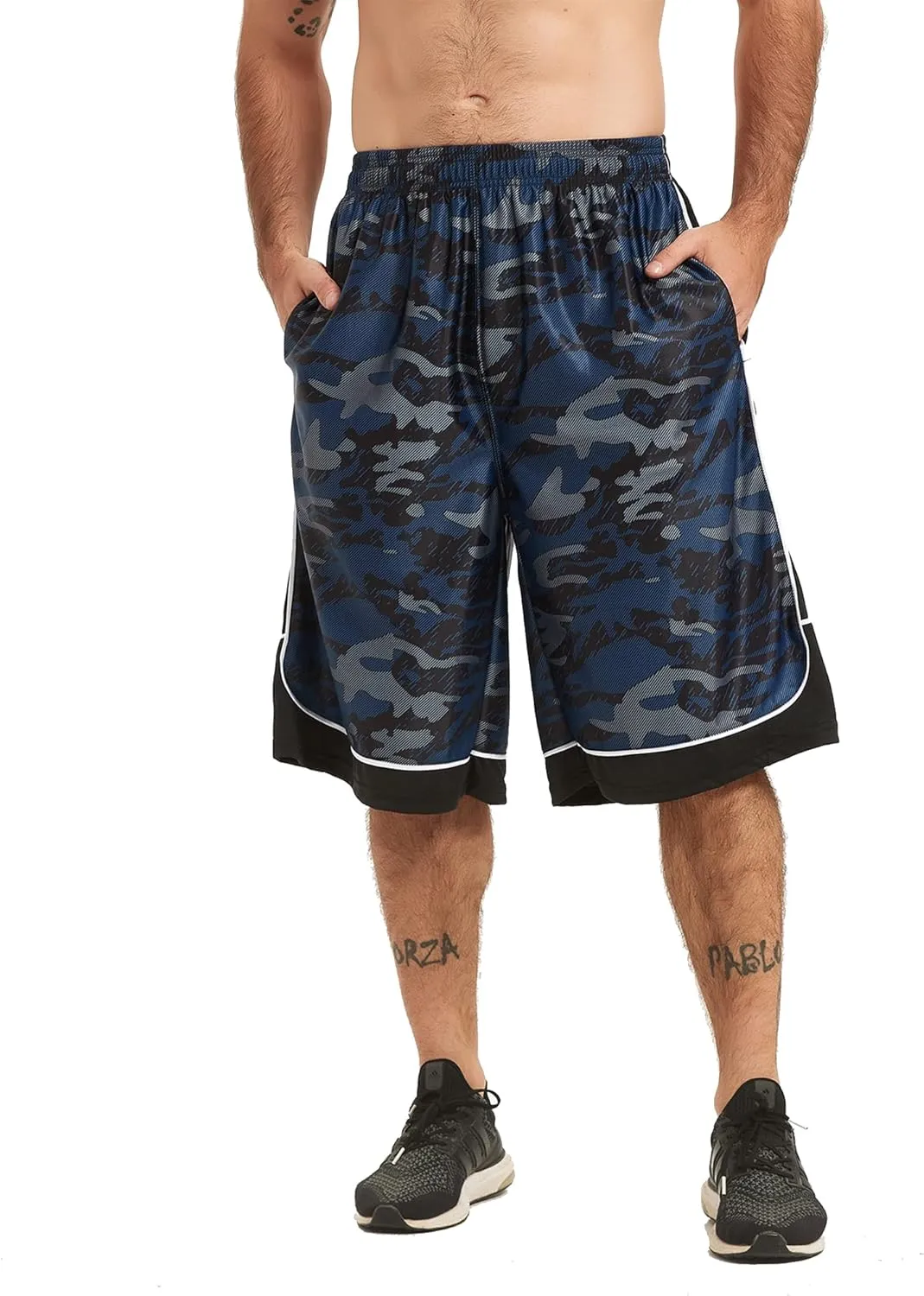 HQUEC Men's 12" Athletic Shorts Long Basketball Workout Shorts Below Knee Loose-Fit with Pockets