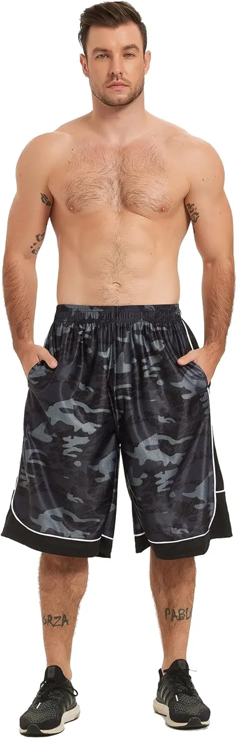 HQUEC Men's 12" Athletic Shorts Long Basketball Workout Shorts Below Knee Loose-Fit with Pockets