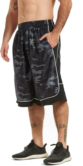 HQUEC Men's 12" Athletic Shorts Long Basketball Workout Shorts Below Knee Loose-Fit with Pockets