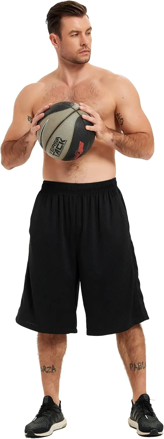 HQUEC Men's 12" Athletic Shorts Long Basketball Workout Shorts Below Knee Loose-Fit with Pockets