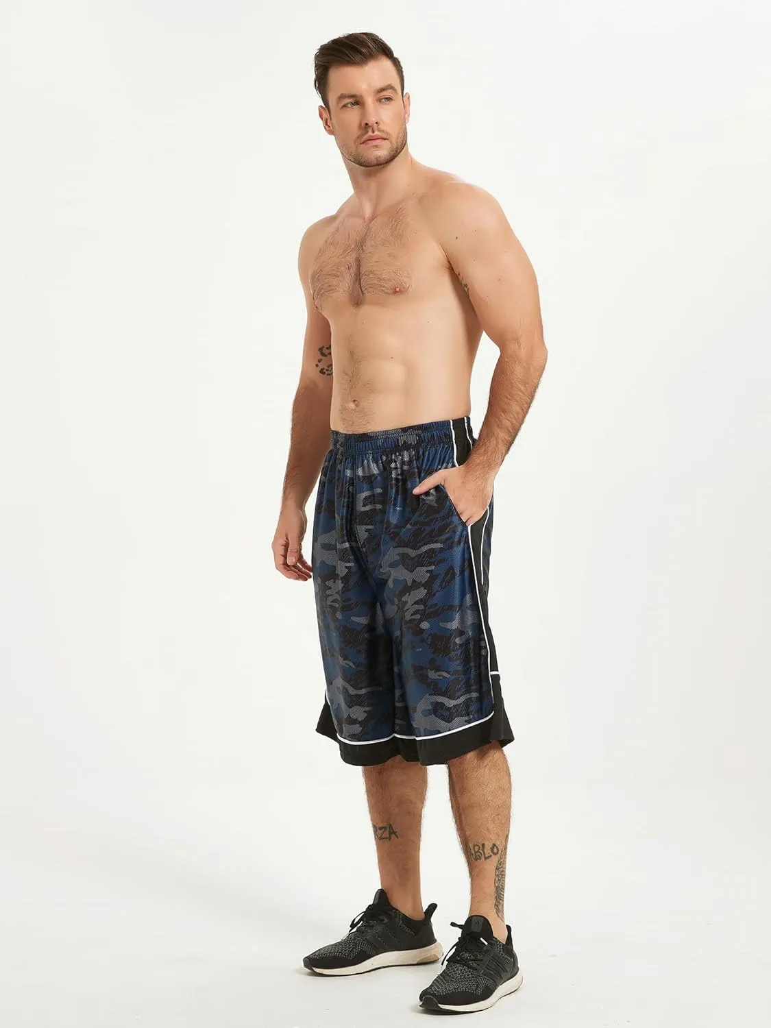 HQUEC Men's 12" Athletic Shorts Long Basketball Workout Shorts Below Knee Loose-Fit with Pockets