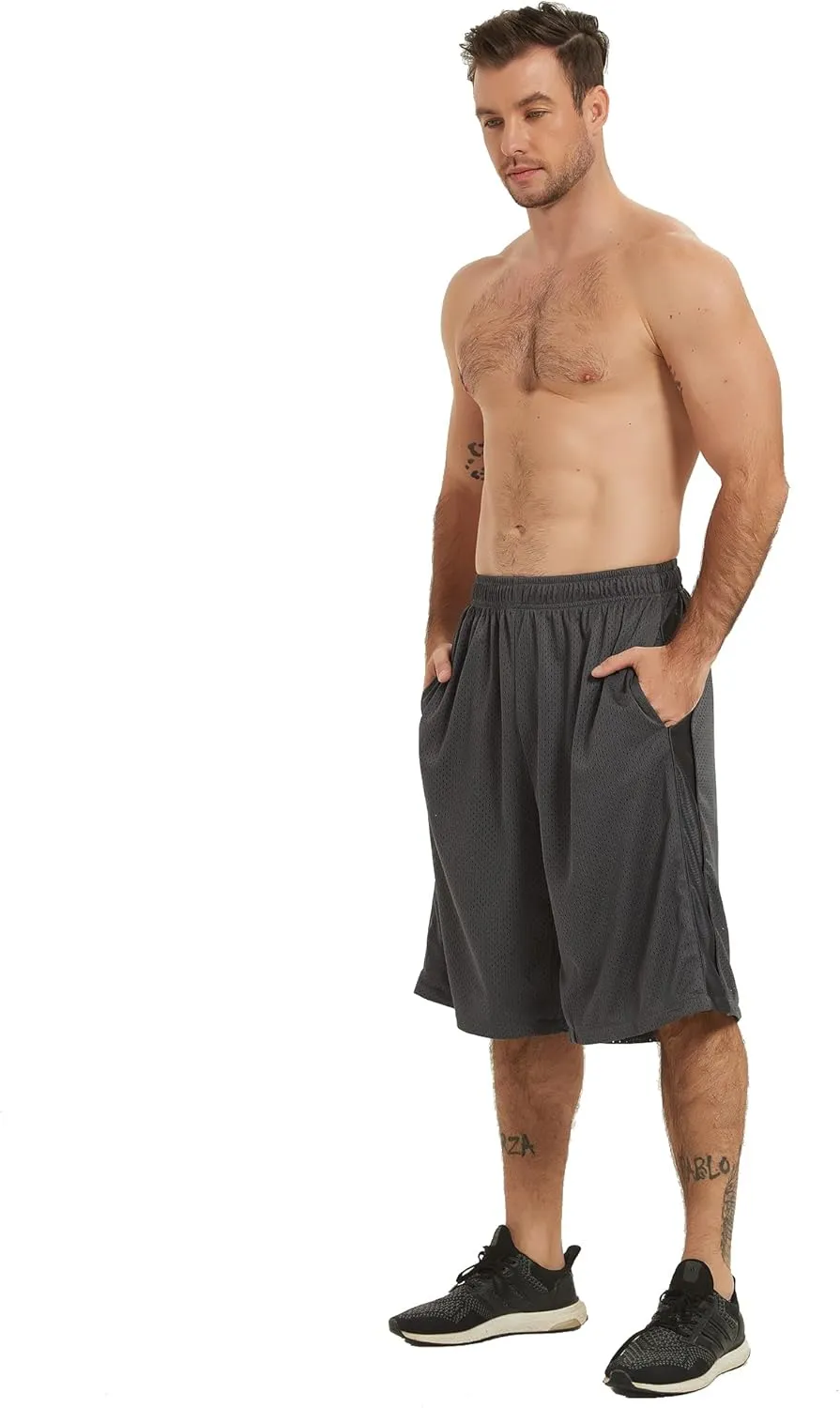 HQUEC Men's 12" Athletic Shorts Long Basketball Workout Shorts Below Knee Loose-Fit with Pockets
