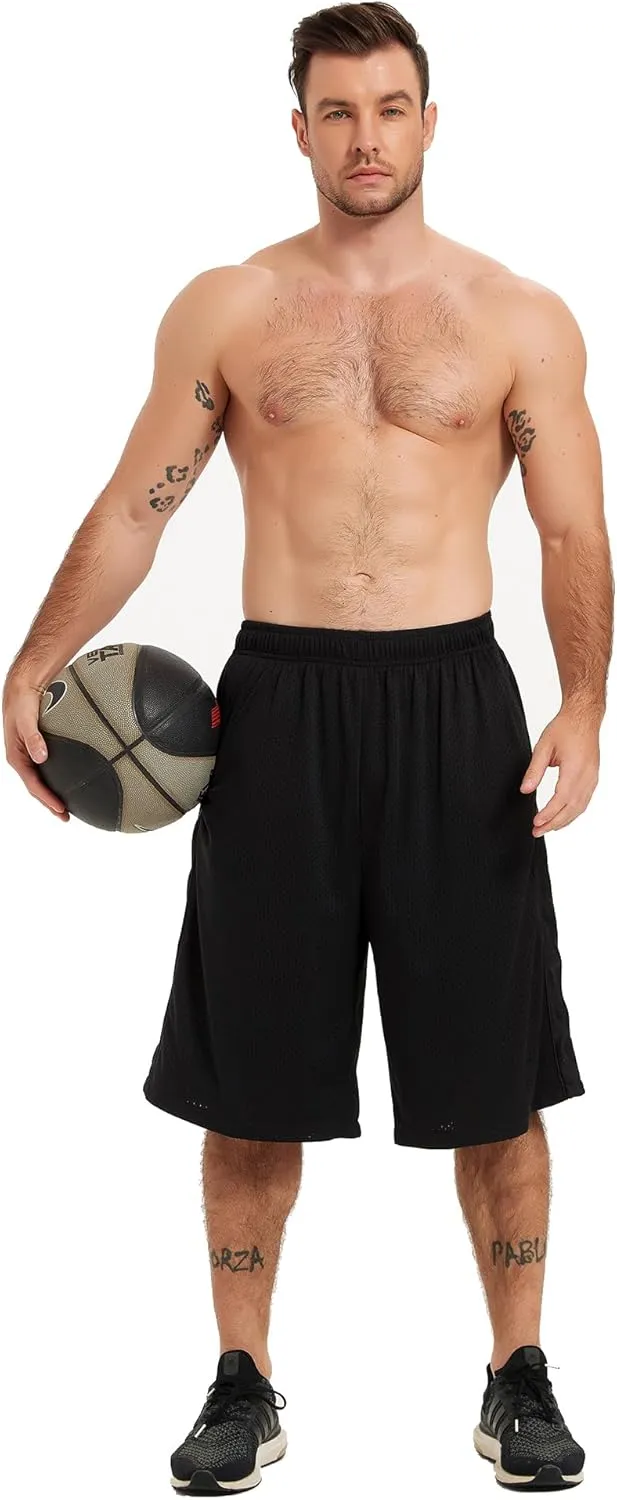 HQUEC Men's 12" Athletic Shorts Long Basketball Workout Shorts Below Knee Loose-Fit with Pockets