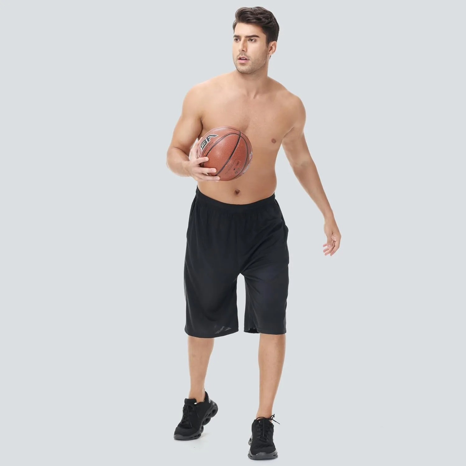 HQUEC Men's 12" Athletic Shorts Long Basketball Workout Shorts Below Knee Loose-Fit with Pockets