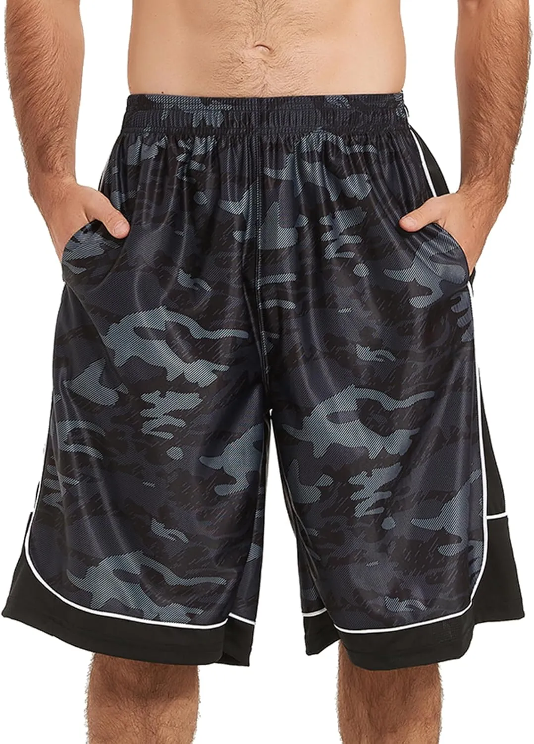 HQUEC Men's 12" Athletic Shorts Long Basketball Workout Shorts Below Knee Loose-Fit with Pockets
