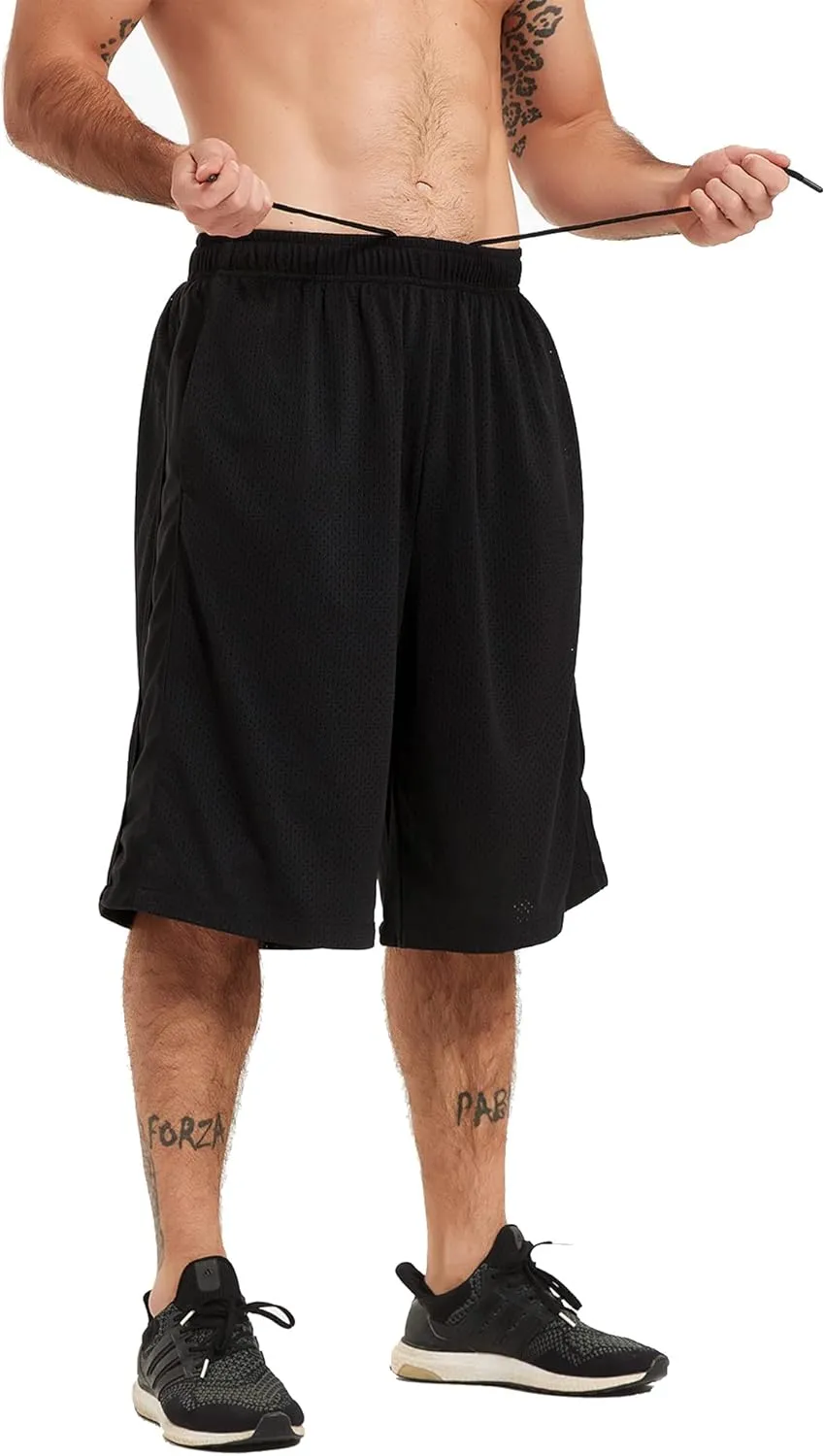 HQUEC Men's 12" Athletic Shorts Long Basketball Workout Shorts Below Knee Loose-Fit with Pockets