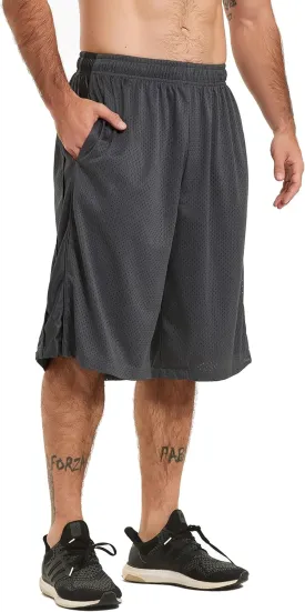 HQUEC Men's 12" Athletic Shorts Long Basketball Workout Shorts Below Knee Loose-Fit with Pockets
