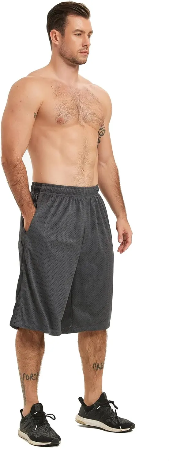 HQUEC Men's 12" Athletic Shorts Long Basketball Workout Shorts Below Knee Loose-Fit with Pockets