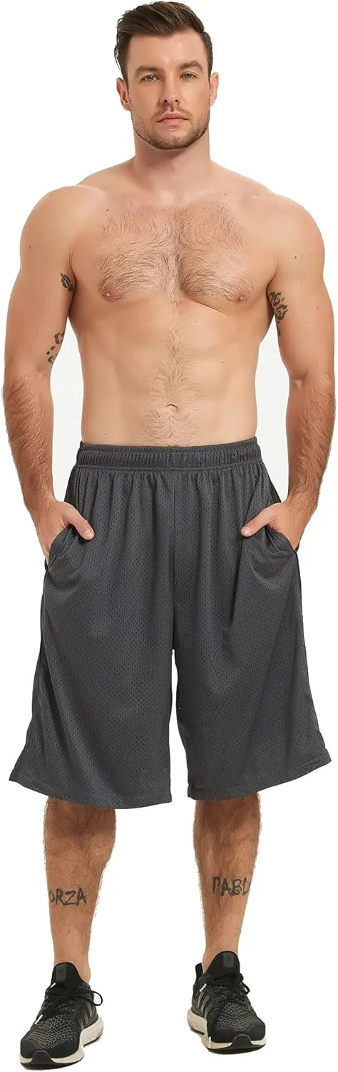 HQUEC Men's 12" Athletic Shorts Long Basketball Workout Shorts Below Knee Loose-Fit with Pockets