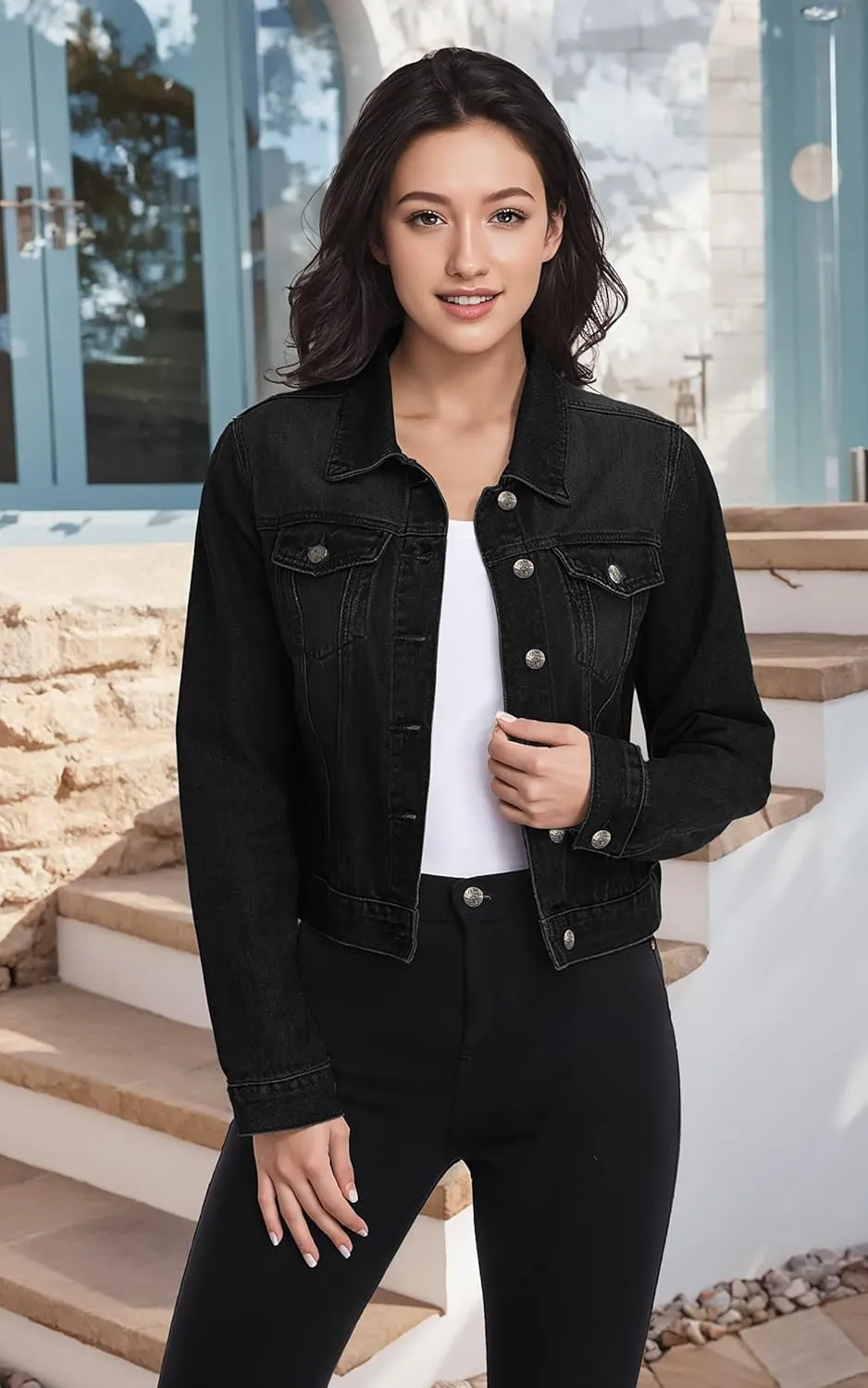 Hybrid & Company Women's Long Sleeve Denim Jackets Basic Button Down Jean Jacket with Pockets