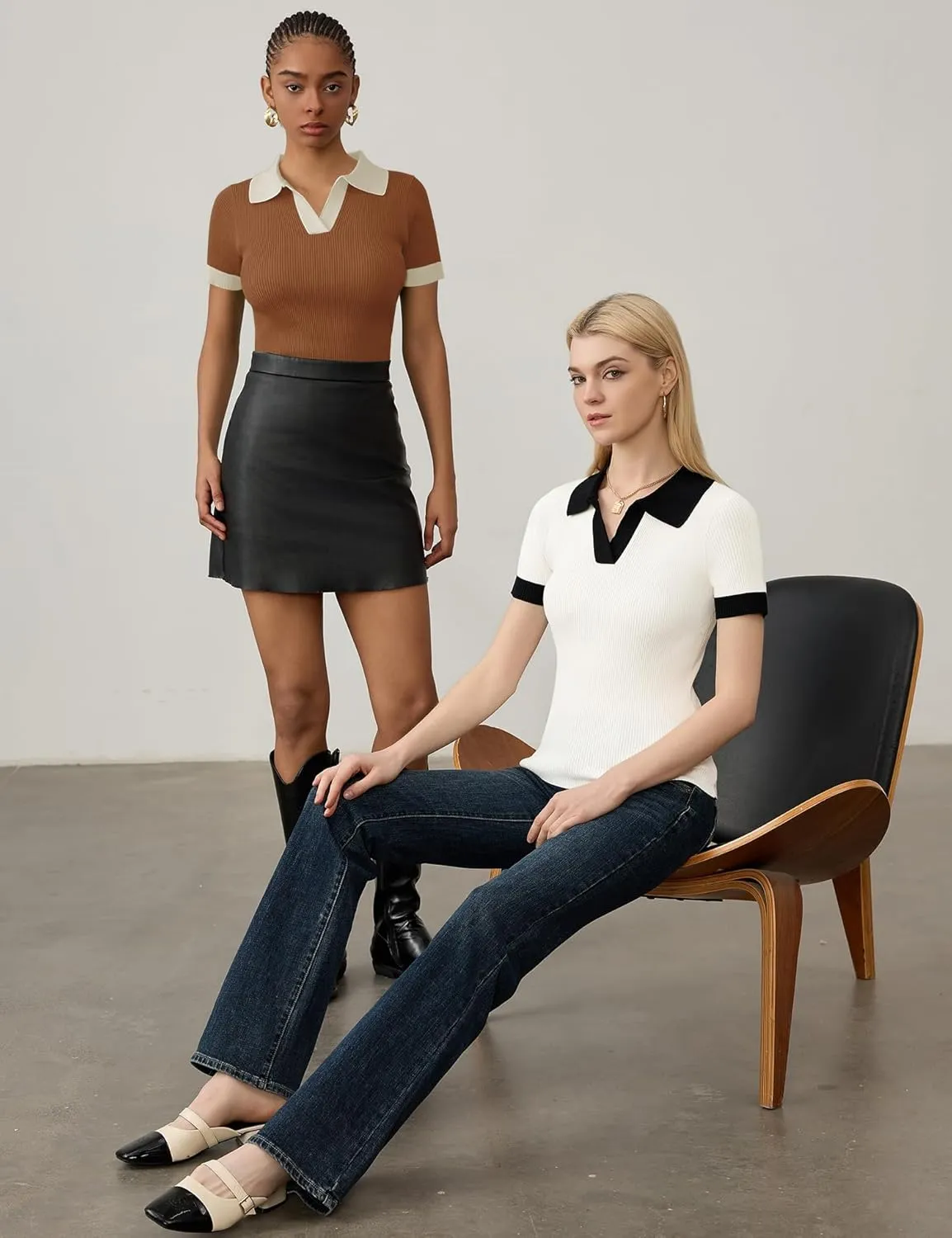 Ivicoer Womens 2025 Summer V Neck Short Sleeve T Shirts Slim Fitted Ribbed Knit Casual Tee Tops