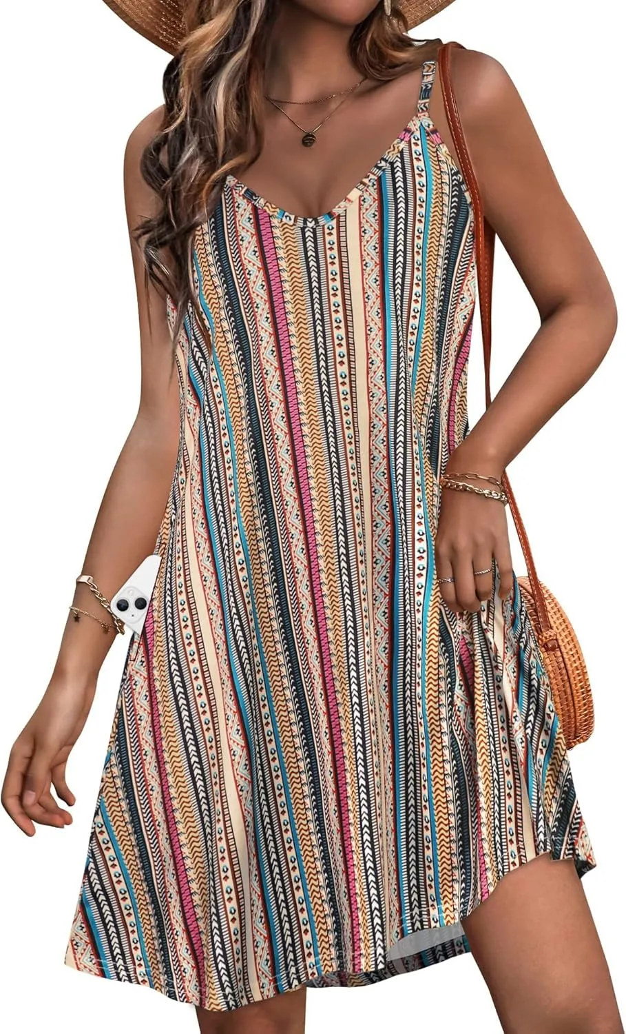 JOELLYUS Womens Spaghetti Strap Dress Summer Dresses Beach Cover Ups Casual Sundresses with Pockets