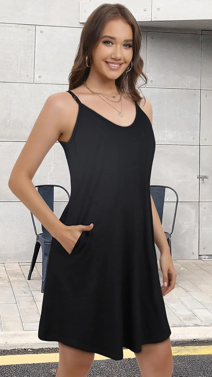 JOELLYUS Womens Spaghetti Strap Dress Summer Dresses Beach Cover Ups Casual Sundresses with Pockets
