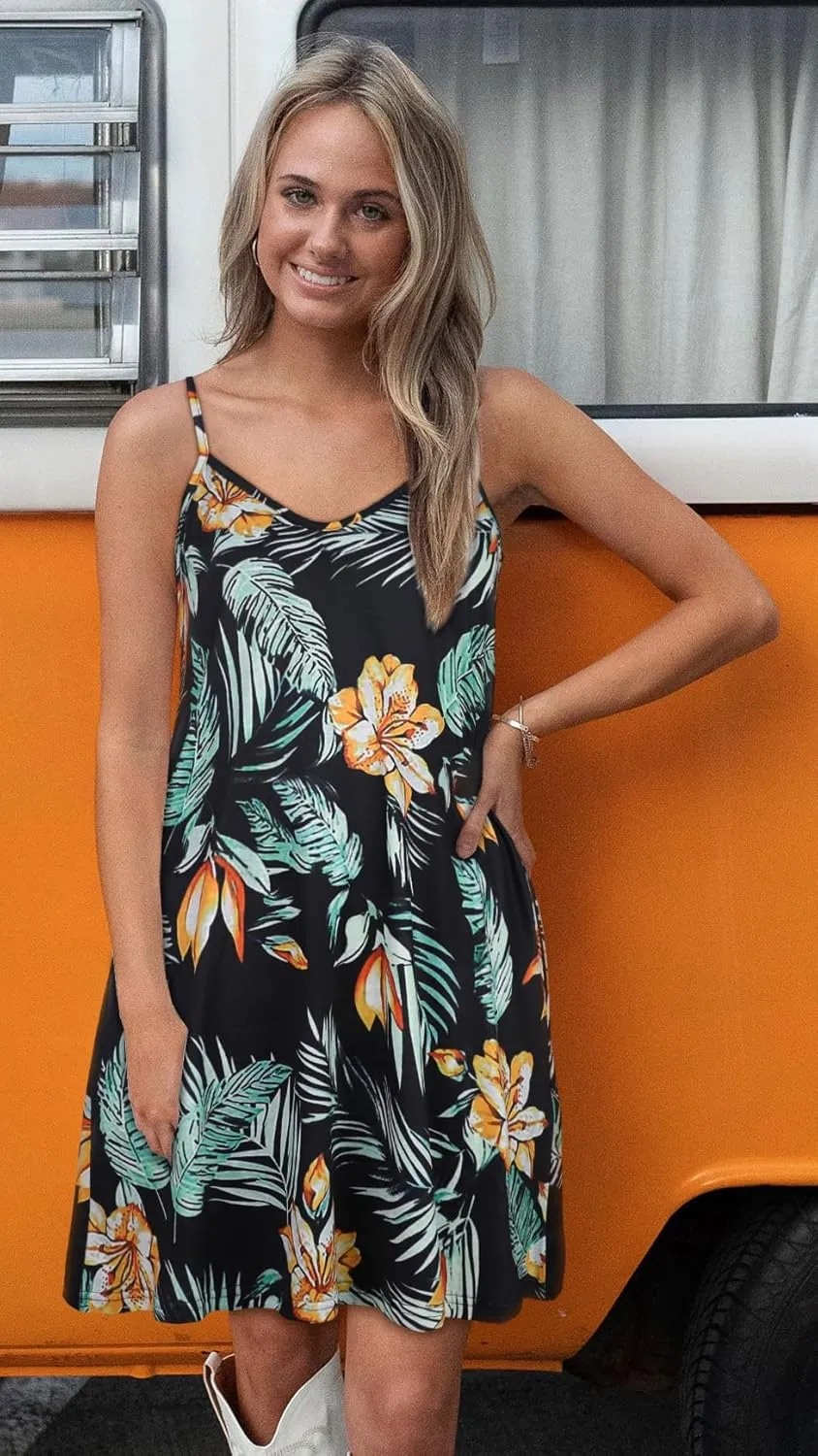 JOELLYUS Womens Spaghetti Strap Dress Summer Dresses Beach Cover Ups Casual Sundresses with Pockets